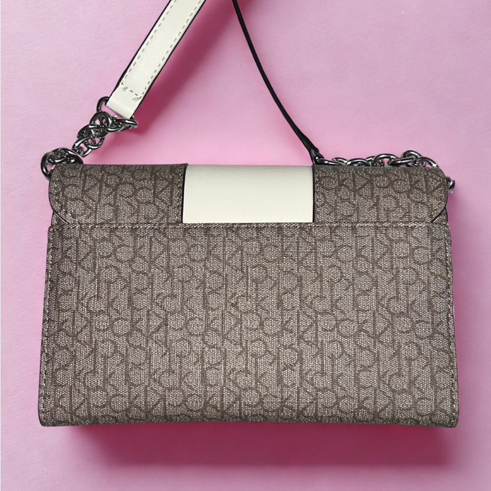 NWT Calvin Klein | Brown & White Monogram Crossbody Bag - Picture 4 of 14
